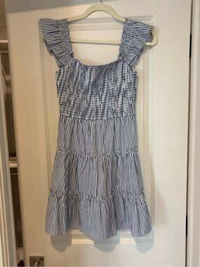 Vici Blue and White Striped Tiered Smocked Sundress